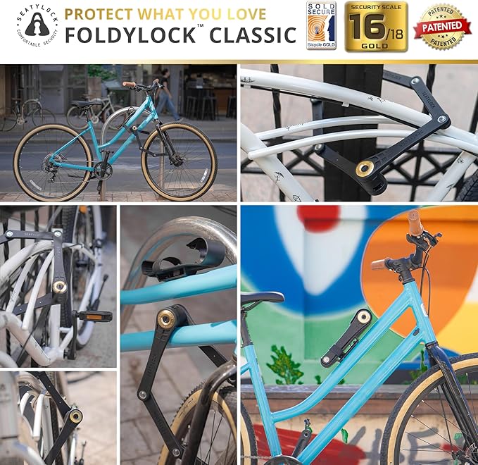 Seatylock FoldyLock Classic 100 Folding Bike Lock - Patented 16/18 High Security Sold Secure Gold Bicycle Lock - Heavy Duty Anti Theft Secure Guard with Keys & Case Mount - 39.4"