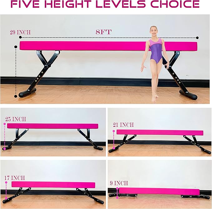 Adjustable Balance Beam 8 ft Gymnastic Beam Adjustable Height for Kids and Teenage of All Gymnastic Levels, Gymnastic Training Beam Gymnastic Equipment for Athlete Home and Gym Club Use