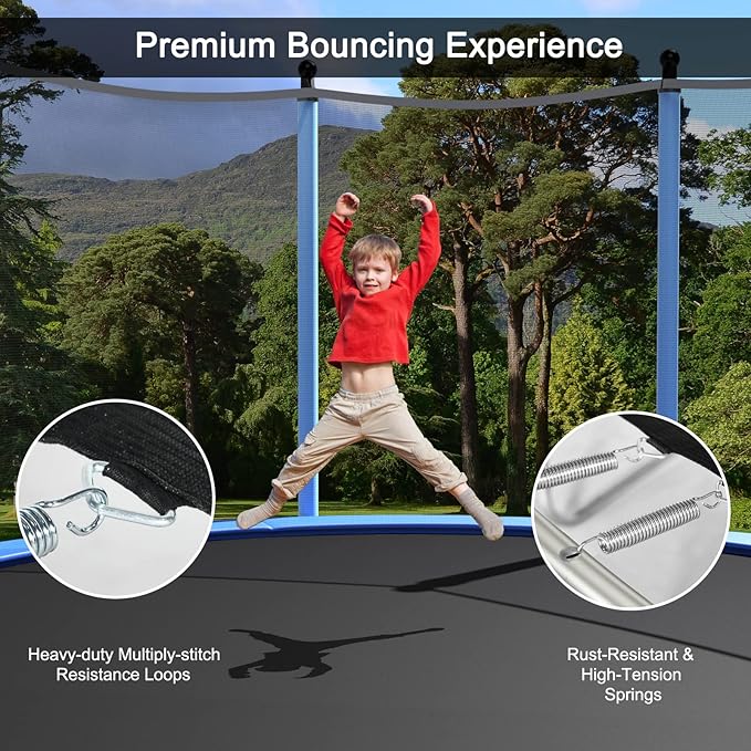 Giantex Trampoline for Kids Adults, ASTM Approved 8 10 12 14 15 16Ft Big Trampoline with Ladder, Thickness Steel Pipes Wear-Resistant All Weather Outdoor Large Recreational Trampoline with Net
