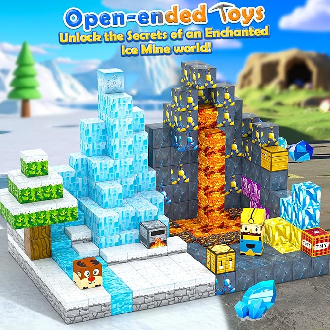 120PCS Large Magnetic Blocks-Build Mine Magnet World Ice & Sword Edition, Building Blocks Kids Toys STEM Sensory Toys for Ages 3-4 5-7 8-13, Gifts for 3 4 5 6 7 8 Year Old Boys Girls