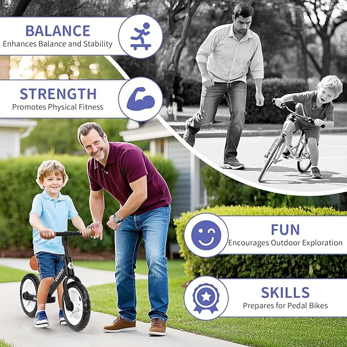 BELEEV C2 Toddler Balance Bike for 2-5 Year Olds with LED Light-Up Wheels, Adjustable Seat & Handlebar & Footrest, 12 inch No-Pedal Training Kids Push Bicycle - First Birthday Gift for Boys & Girls