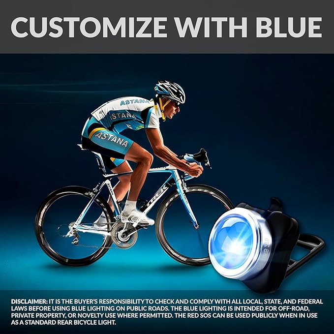 OPTIKS-Blue Rear Bike Light: 220 Lumens - USB Rechargeable -10hr Max - Water Resistant - 5 Modes - Blue LED - or Red SOS - Back Lights for Bicycles Seat Post