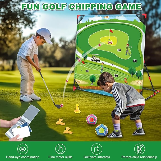 Golf Game Play Set for Kids, Golf Chipping Games with Sticky Golf Balls Darts Soccer Balls & Bean Bags, Fun Outdoor Lawn Beach Backyard Party Activities for Teens Adults