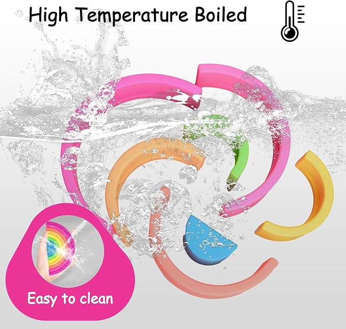 Silicone Stacking Toys for Babies, Rainbow Stacker, Montessori Nesting Blocks Soft Building Toys Large Sensory Stacking Toys for Creative Play & Learning, for Toddlers, 7CPS