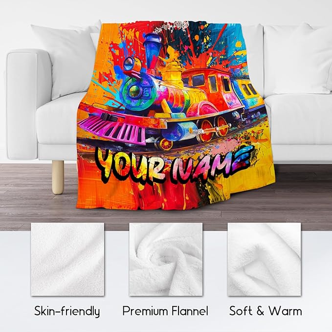 Boys Blanket - Train Blankets Gifts for Toddler Kids - Soft Flannel Throw for Room Decor Bed - 4 Sizes