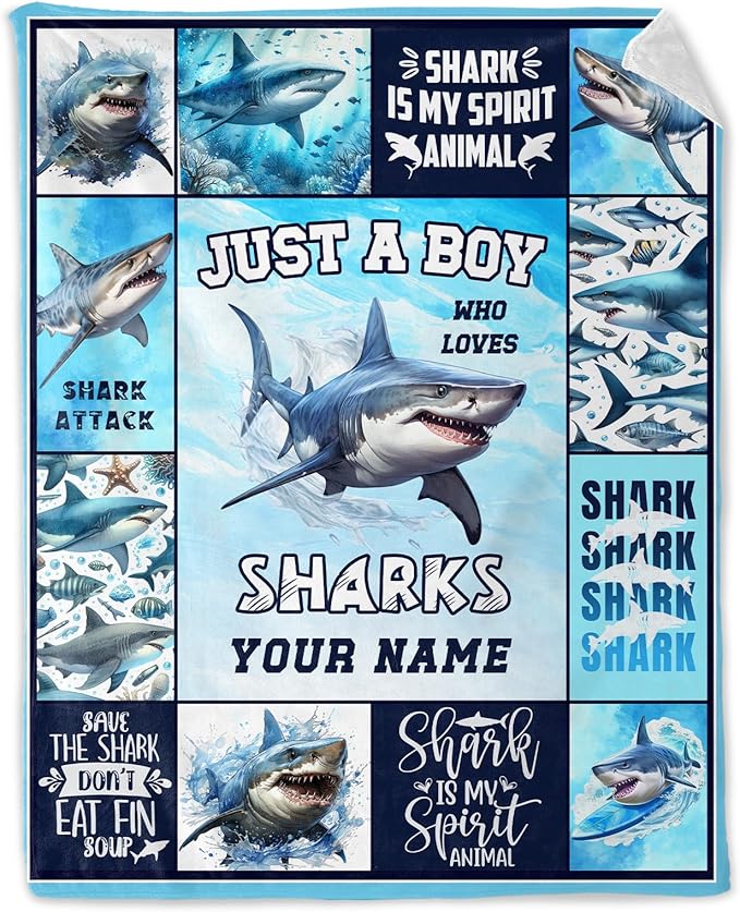 Personalized Shark Gifts for Boys - Soft, Lightweight Shark Throw Blanket - 40 x 50 Inches Colorful Cute Blankets Stuff for Couch, Sofa
