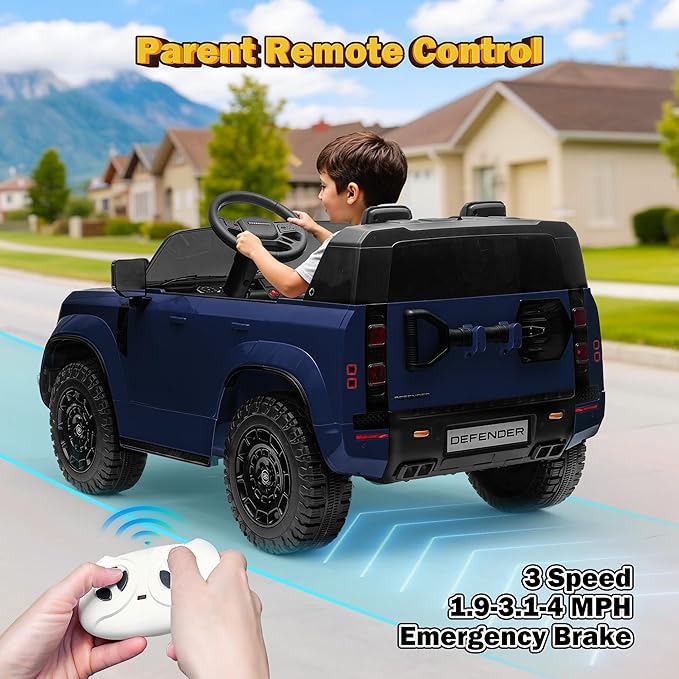 24V Licensed Land Rover 2 Seater Ride on Car for Kids, Battery Powered Electric Car Ride on Vehicle with Parent Remote Control, LED Light, Spring Suspension, Suitable for Aged 3-8, Blue