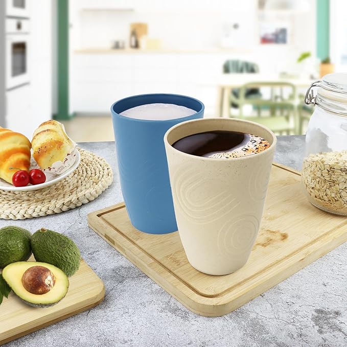 Wheat Straw Cups 6 PCS - 16 OZ Drinking Glasses, Unbreakable Large Cup, Lightweight Cup Set for Kitchen, Alternative to Plastic Cups Reusable Dishwasher Safe Water Tumbler (Multicolor)