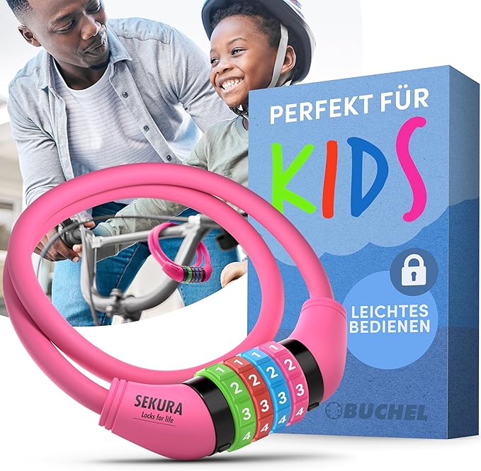 Bike Locks Cable for Kids - Colorful & Keyless - Secure Your Child's Bike - Easy-to-Use Bicycle Accessory, High Security 5 Digit Resettable Combination Coiling Bicycle Lock, Anti Theft