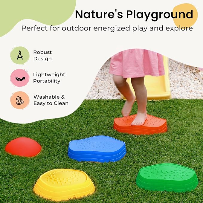 Tiny Land Stepping Stones for Kids, 5pcs Non-Slip Toddler Stepping Stones, Sensory Stepping Stones for Promoting Toddler's Balance & Coordination Skills, Stepping Stones for Toddlers 3-5