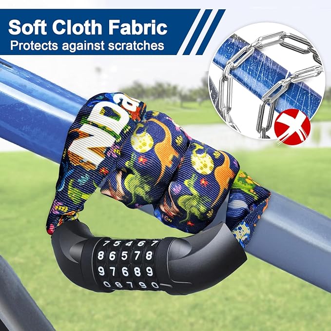 NDakter Bike Chain Lock, 5 Digit Combination Heavy Duty Anti Theft Bicycle Chain Lock,2.62/3.2/4.27/5/6Ft Long Security Resettable Bike Locks for Bike, Bicycle, Scooter, Door, Gate, Fence-4/6mm Thick