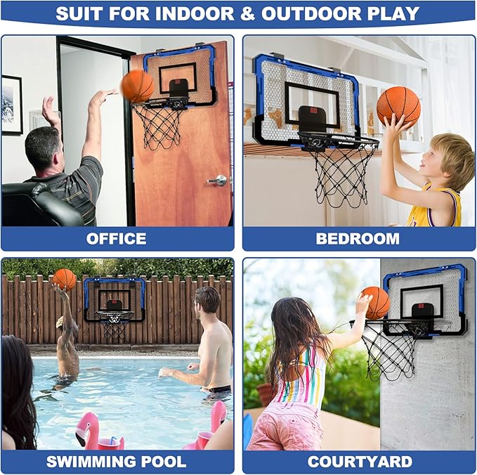 QDRAGON Indoor Basketball Hoop for Kids, Over The Door Basketball Hoops, Mini Hoop with Scoreboard & 3 Balls, Basketball Toys Gifts for 5 6 7 8 9 10 11 12 Year Old Boys Girls Teens