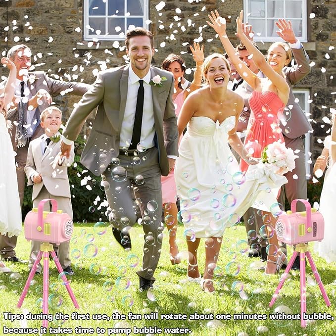 Bubble Machine Large Capacity, Automatic Kids Bubble Blower with 10 Holes 2 Speeds 17oz/500ml, Rechargeable Portable Bubble Toy with Tripod for Indoor, Outdoor, Birthday, Parties (Pink)