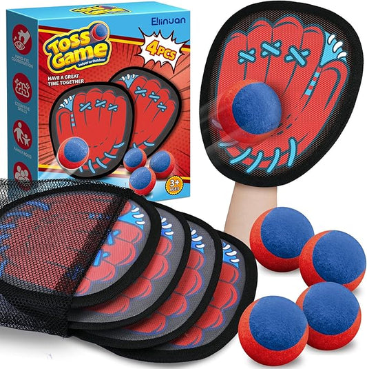 4 Pack Catch Ball Game Set, Outdoor Toys for Kids Ages 4-8-12, Summer Toys Beach Pool Backyard Outdoor Games for Toddlers Kids Family, Kid Baseball Training Glove, Fun Ideal Gifts