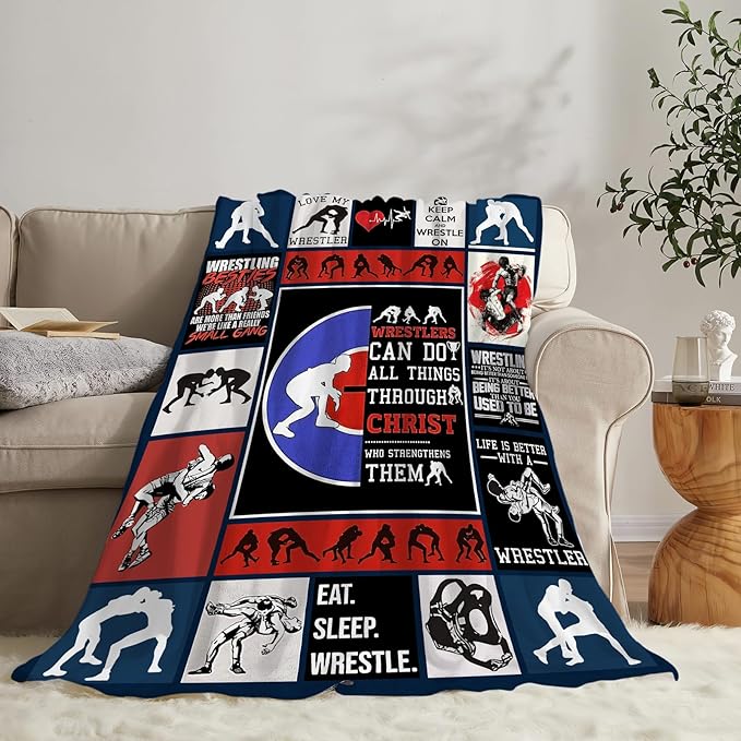 Wrestling Blanket Fleece Soft Warm Plush Wrestle Sports Throw Blankets Lightweight Plush Fuzzy Cozy Blanket Gifts for Kids Adults Suitable for Couch Sofa Bed 80"X60"