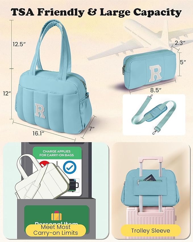 Christmas Gifts for Women-Duffle Bag, Weekender Bags for Girl，Gift for Mom-Initial Overnight Bag with Wet Pocket，Lightweight Dance Bags Personalized Gymnastics bag with Makeup Pouch