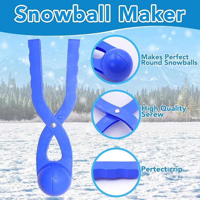 JEEFUD Snowball Maker Snow Ball Toys Games with Handle for Kids Outdoor Winter Snowball Fight Maker Tool Clip- Winter Snow Toys for Toddlers Kids Ages 4-7,4 Pack(Blue,Magenta, Red, Green)