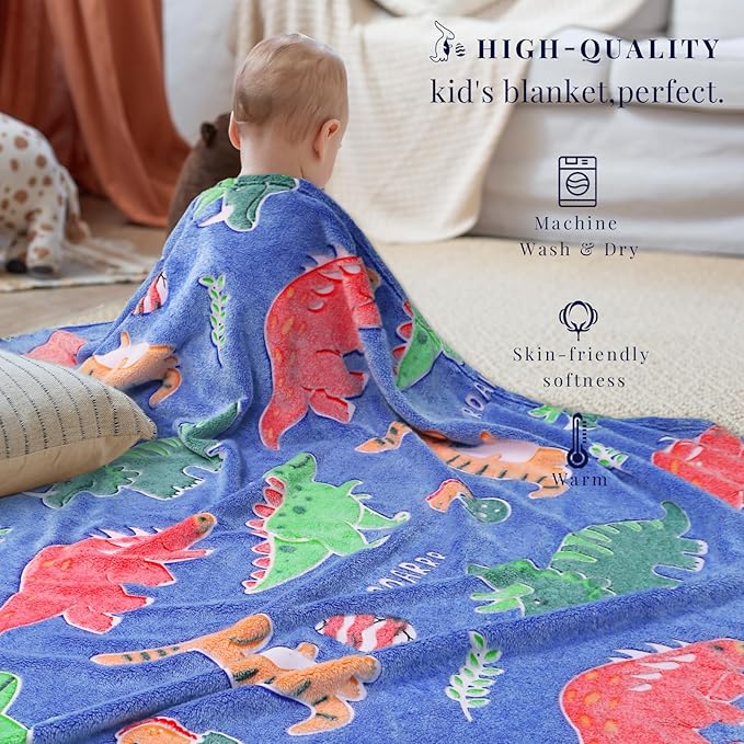 Dinosaur Blanket Glow in The Dark for Boys Girls - Dinosaur Gifts for Kids Birthday Christmas - Dino Toys for Toddlers, Red Green Throw Blanket Decor for Bed Couch 40"x50"