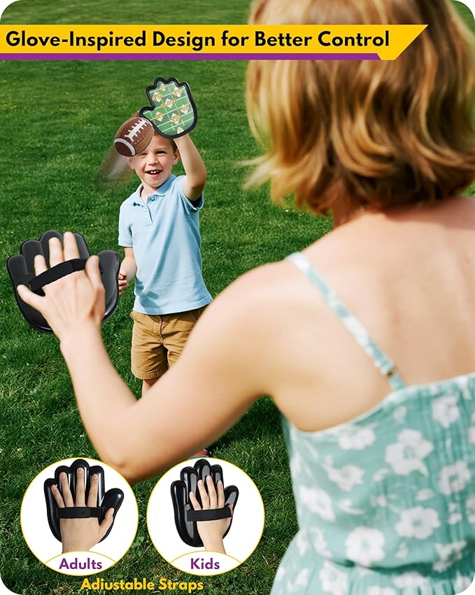 Toss and Catch Ball Game Camping/Yard/Outdoor Sports Toy for Kids, Outdoor Family Games for Kids and Adults with 2 Soft Sticky Balls and 2 Upgraded Paddles, Ages 3-8+ (Football)