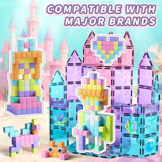 65PCS Magnetic Blocks with Magnet Eyes Toy, Magnetic Building Blocks with Storage Bag for Kids Gifts, STEM Preschool Sensory Magnetic Cubes for Toodlers Boys Girls Ages 3 4 5 6 7 8, Macaron Color