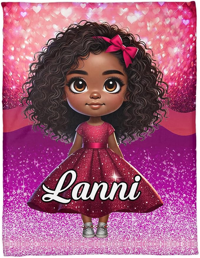 Personalized Baby Blanket, Custom Photo Kids Blanket with Name, Cute Glitter Dress Design, Soft Plush Throw Blanket, for Baby Girl