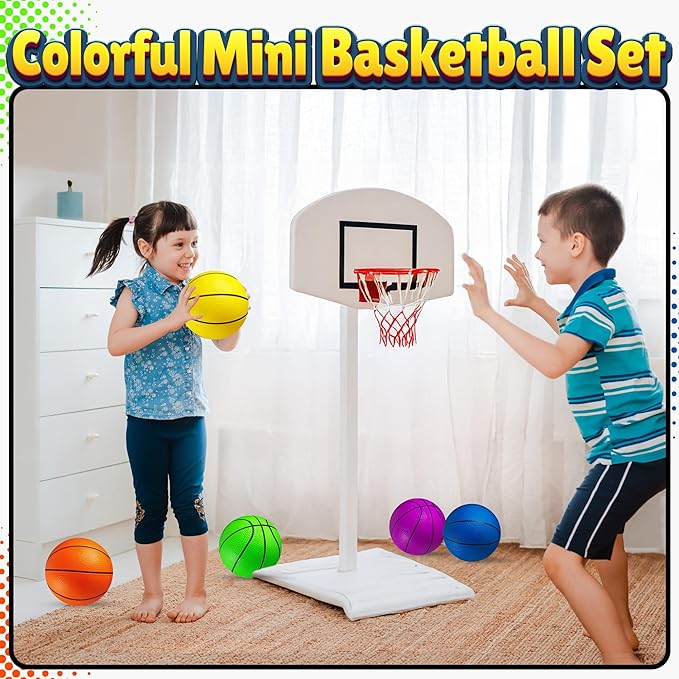 Mini Basketball Set for Kids - 6 Inch (5 Pack) w/ Hand Pump - Small Size Indoor Mini Hoop Balls for Toddlers - Over the Door Basketball Games, Indoor & Outdoor, Small Hoops, Pool Play & Party Favors