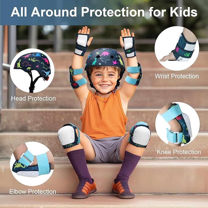 Adjustable Toddler Helmet, Kids Bike Helmets for Boys Girls 3-5/4-6/5-8 Years, Protective Gear Set for Bicycling/Skateboarding/Rollerblading/Scootering