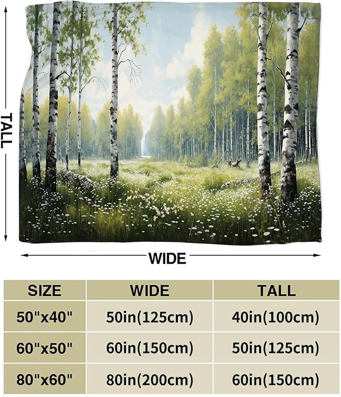 Forest White Birch Landscape Throw Blanket for Women, Men, Girls, Boys - Soft, Warm, Cozy Fleece Blanket for Couch, Sofa, Bed - 80"x60"