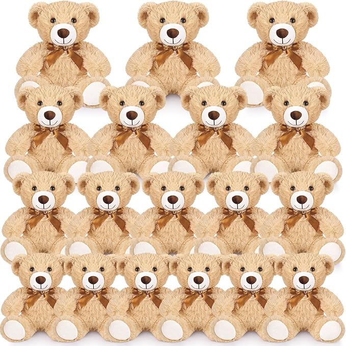 Zhanmai 18 Pcs 14 Inch Bears Stuffed Animal Bulk Gift Plush Bear Toys for Birthday Wedding Baby Shower Party Favor(Light Brown)