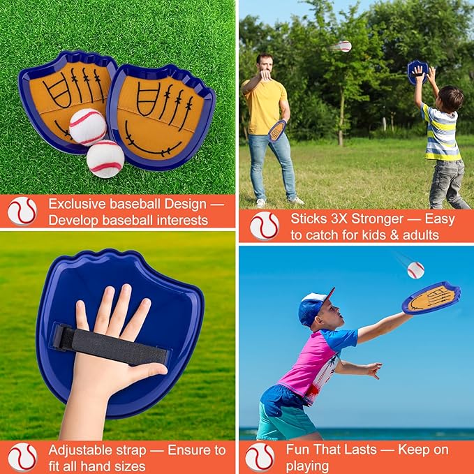 Aywewii Toss and Catch Ball Set Beginner Baseball Training Gloves Beach/Pool Toys Outdoor/Backyard Games for Toddlers and Kids Ages 3-8 Fun Gift for Boys and Girls (Dark Blue, 4 Paddles & 4 Balls)