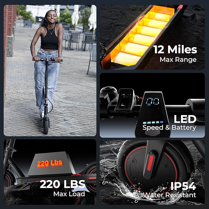 Electric Scooter for Adults, 350W Motor, 18MPH Max Speed, 12 Miles Max Range, 15% Hill Climb, 220LBS Load Capacity, 8.5" Pneumatic Tires, Foldable Electric Scooter for Adults & Teens Commuting