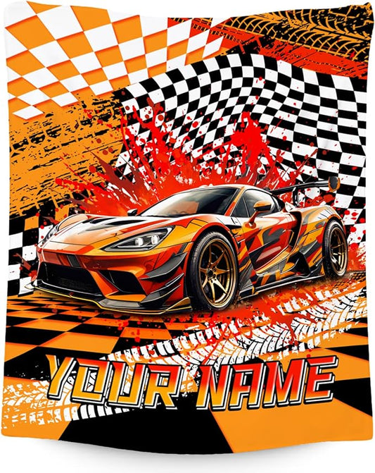 Custom Blanket for Kids, Racing Car Blankets for Boys, Personalized Toddler Throw Gifts, Cool Flannel Throw for Car Lovers, 60"x80"
