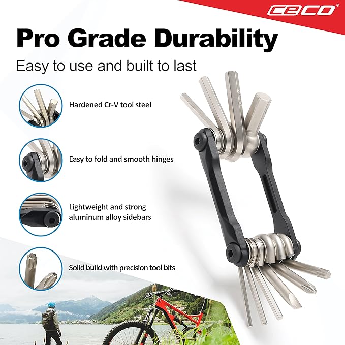 CECO-USA 10 Function Bike Tool – Bicycle Multi tool – Heavy Duty, Compact Pocket Sized, Lightweight – High Strength CR-V 6150 Tool Steel – Easy To Carry
