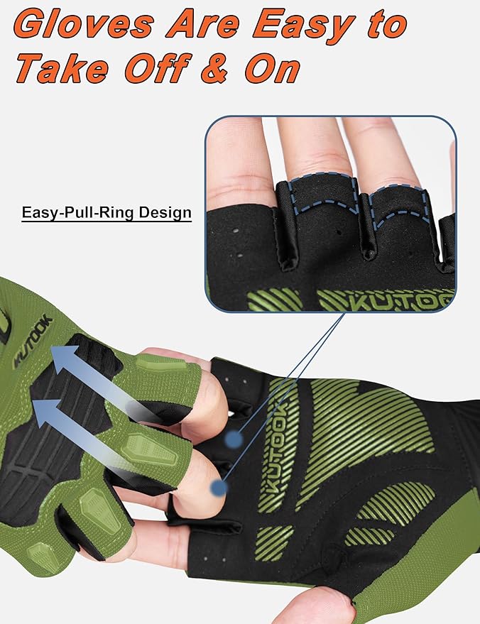 KUTOOK Mountain Bike Gloves for Mmen Fingerless with Wrist Guard Anti-Slip for Dirtbike Riding Fitness Training Outdoor Sports