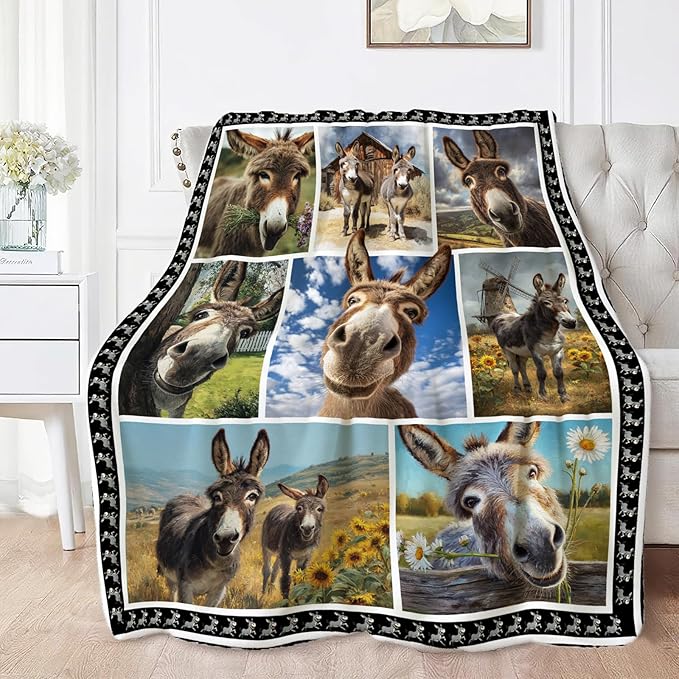 Donkey Throw Blanket Ultra Soft Donkey Flannel Blanket Lightweight Cozy Print Blankets Gift for Women and Men Couch Sofa Bed 60" x 50"