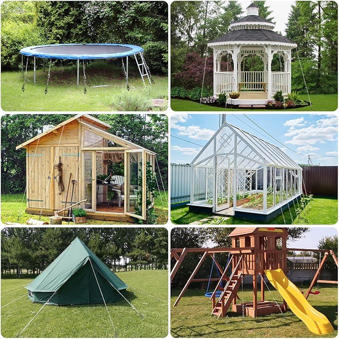 Tinnmao 30 Inch Ground Anchors Heavy Duty, 8 Pcs Screw in Shed Anchor Kit with Galvanized Cable & Turnbuckle, Multi-Use Earth Anchors for Sheds, Trampolines, Gazebo, Swing Sets, Carport