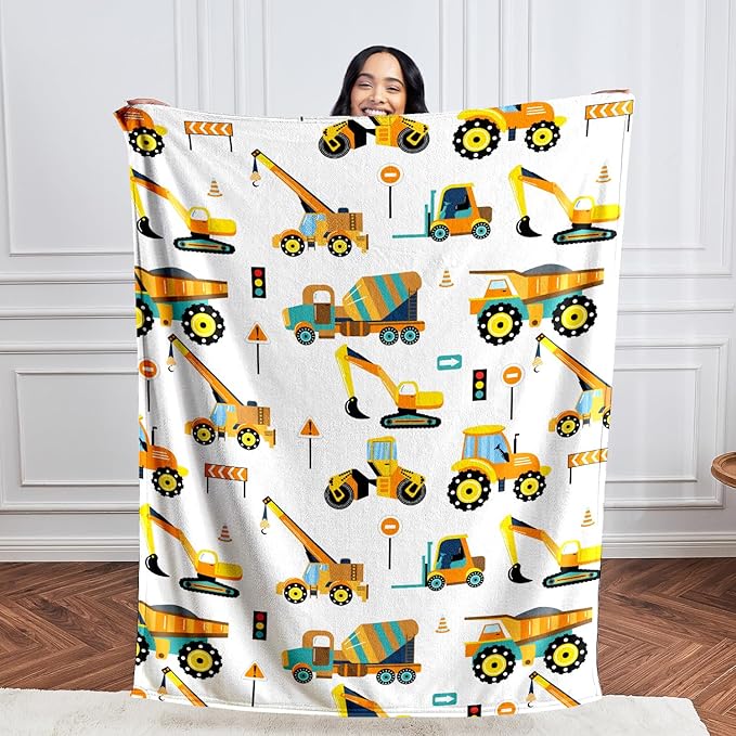 Wajade Kids Fleece Construction Truck Blanket for Boys Soft Throw Blanket with Trucks Car Print Birthday Christmas for Toddler Kids 60"x80"