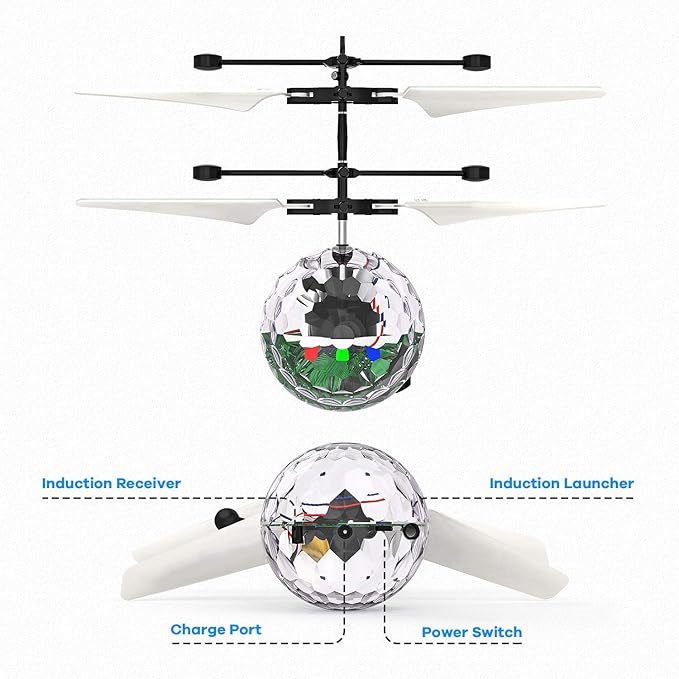 2 Pcs Flying Toy Ball Infrared Induction RC Flying Toy Built-in LED Light Disco Helicopter Shining Colorful Flying Drone Indoor and Outdoor Games Toys for 6 7 8 9 10 Year Old Boys and Girls