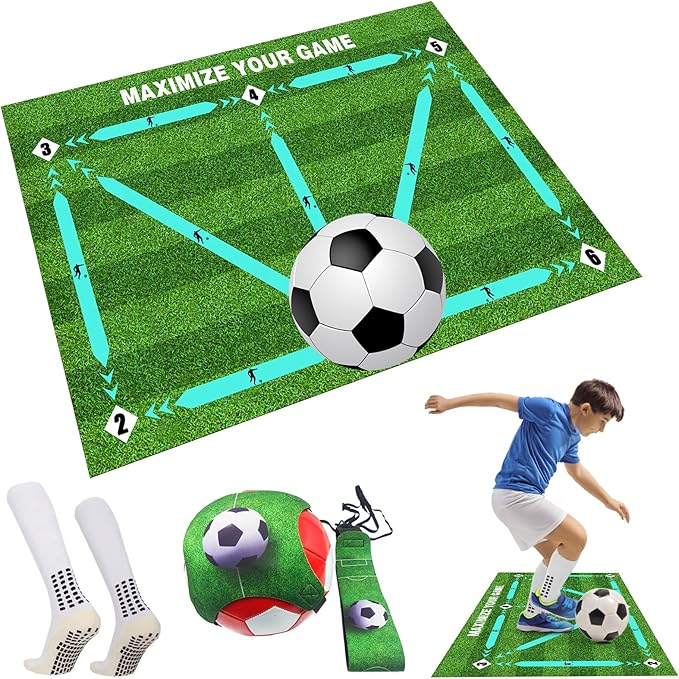 Soccer Training Mat, Anti-Skid Agility Football Footstep Training Mat with Socks, Silent Rubber Soccer Practice Equipment for All Ages, Improve Speed, Strength and Coordination