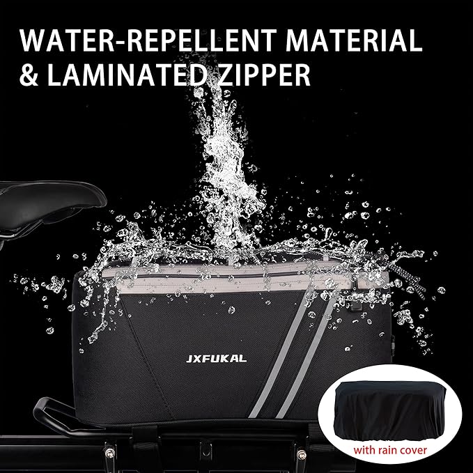 JXFUKAL Rear Bike Rack Bag with Rain Cover, 7L/9L/10L/12L Waterproof Bicycle Ebike Saddle Bag Cycling Pannier Trunk Carrier with Reflector & Adjustable Cord for Commuter Travel Outdoor