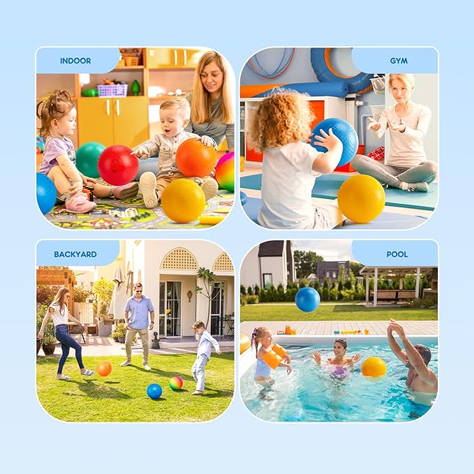 EVERICH Playground Balls Kickball, 6 or 12 Pack 8.5" Dodgeballs Bouncy Kick Balls for Kids Adults Outdoor Indoor, 4 Square Ball School Yard Games for Boys Girls 3-5 5-8 8-12 with Pump