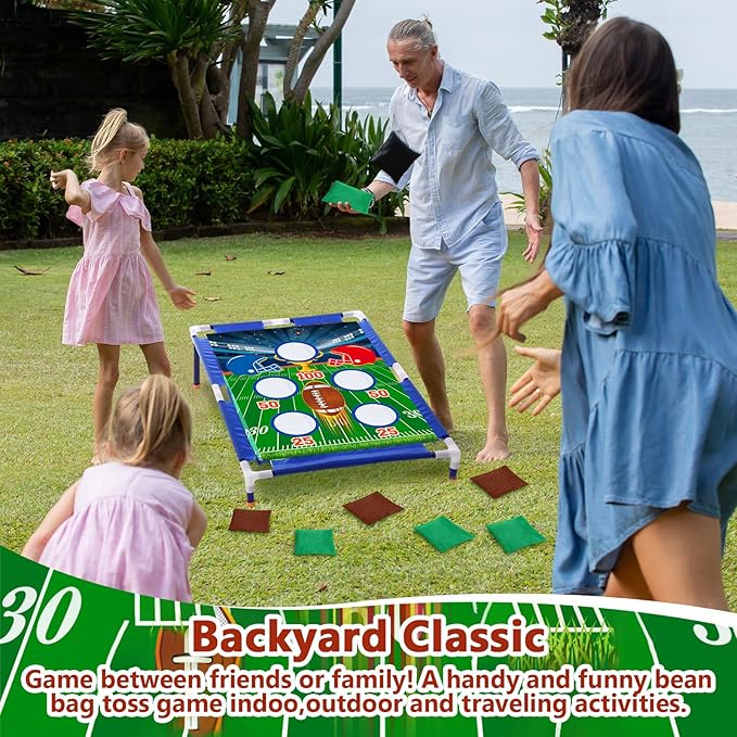 Football Bean Bag Toss Games with 6 Bean Bags Portable PVC Framed Cornhole Game Set for Family Holiday Birthday Party