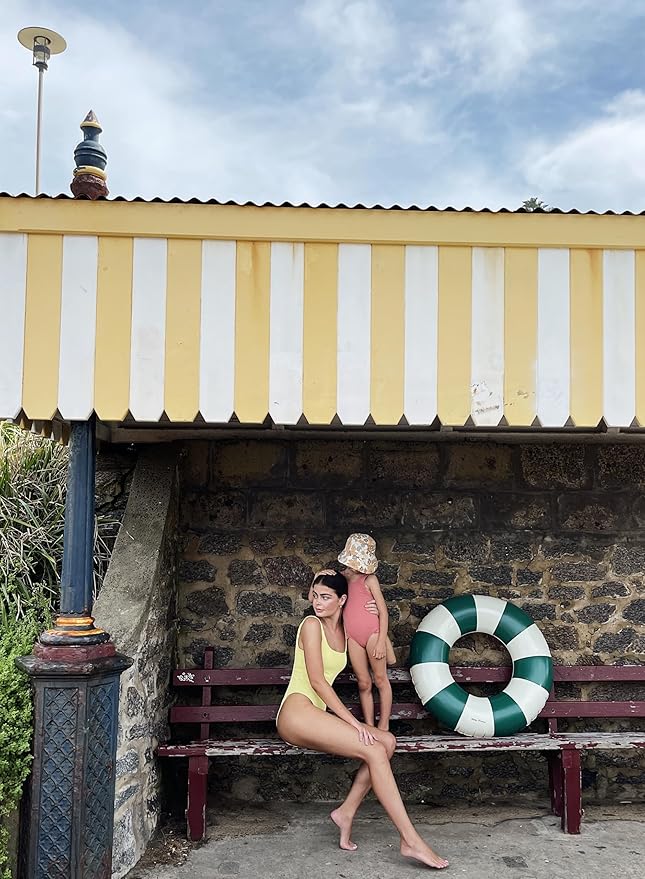 Petites-Pommes Pool Tube for Adults - Durable Inner Tube, Handprinted Classic Striped Design Pool Float, Soft Comfort Seaming, Packable Floats for Travel, Dark Green, 47 inch