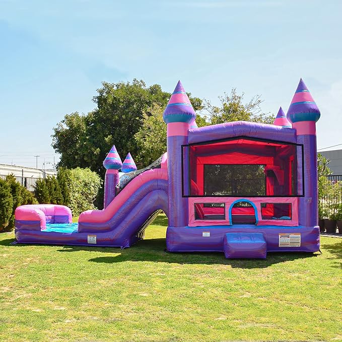 JumpOrange Purplish Commercial Grade Bounce House Water Slide Combo with Pool for Kids and Adults (with Blower), Basketball Hoop, Wet Dry Use, Outdoor Indoor, Birthday Party, Rental Quality