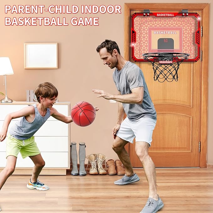 Indoor Basketball Hoop for Kids Boys, Mini Basketball Hoop Indoor Sets Toys with RC 7-Color LED Light, 4 Balls & Scoreboard, Birthday Toys Gifts for 3 4 5 6 7 8 9 10 11 12+ Year Old Boys