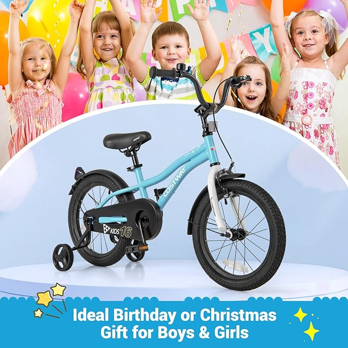 COSTWAY 12/14/16/18 Inch Kids Bike, Children Toddler Bicycle with Training Wheels, Adjustable Seat & Handlebar, Handbrake & Coaster Brake, Reflectors, Bell, Suitable for 3-8 Years Old Boys Girls