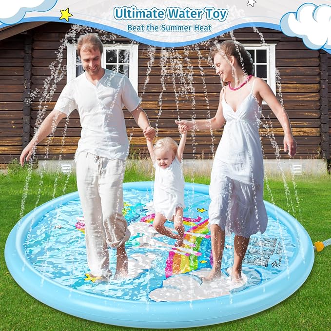 Jasonwell Splash Pad Sprinkler for Kids Splash Play Mat Outdoor Water Toys Inflatable Splash Pad Baby Toddler Pool Boys Girls Children Outside Backyard Dog Sprinkler Pool Age 1 2 3 4 5 6 7 8 9 (75'')
