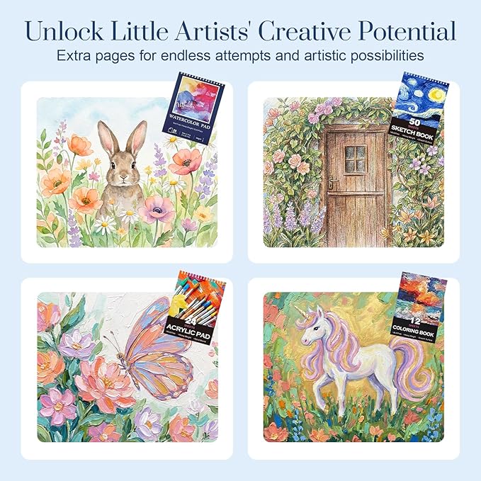 194 Piece Deluxe Art Set, Painting Drawing Art Supplies with 4 Drawing Pads, Acrylic Paints, Crayons, Colored Pencils Set in Wooden Case, Art Kit Gift Box for Kids, Teens, Adults, Artists, Beginners