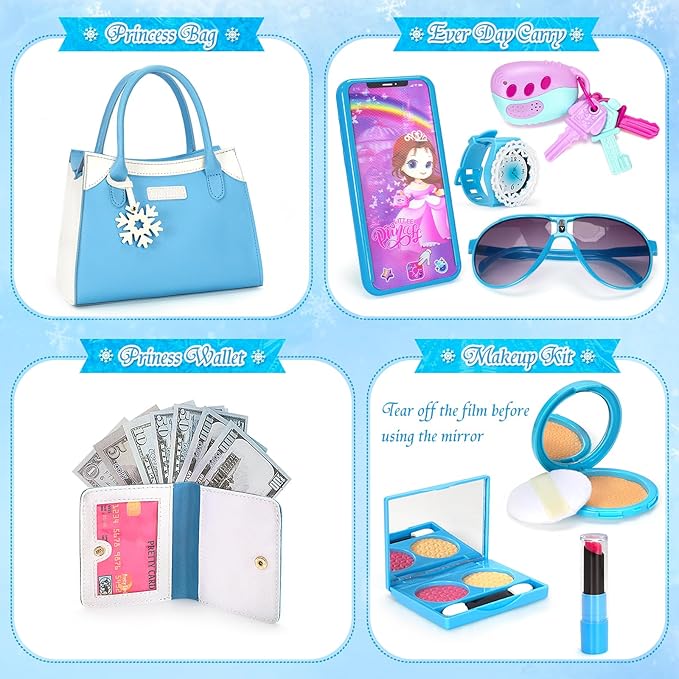 Officygnet Toddler Purse for Girls, Princess Makeup Play Girl Toys for 3 4 5 6 7 8 Years Old, Birthday Gift for Girls Age 3-5 4-6 6-8, Play Purse with Accessories, Kids Toy Purse for Little Girl