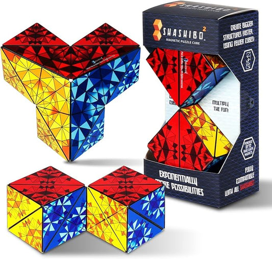Shashibo Squared Shape Shifting Box – Next Generation XL STEM Magnetic Fidget Cube That Transforms Into Over 70 Shapes – Pairs w/All Shashibo Cubes - Download Fun in Motion Toys Mobile App (Primary)